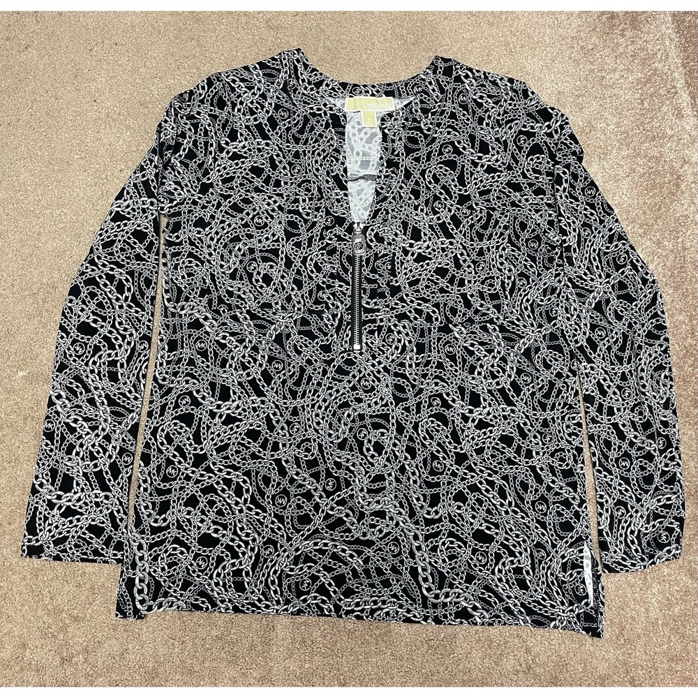 MICHAEL KORS women blouse med Pocket MK Logo Zip black silver chains business